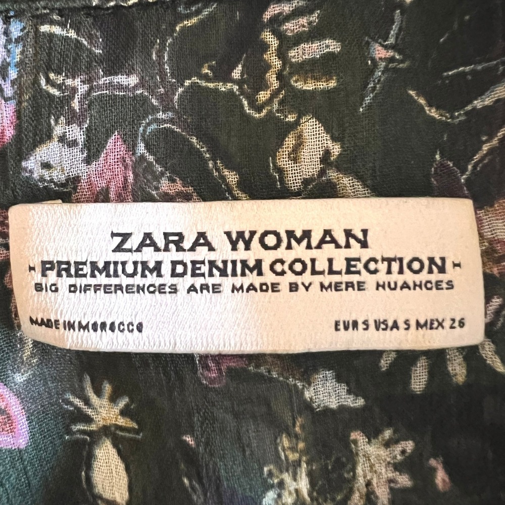 Zara Woman Sheer Floral Midi Shirt Dress Black Green Long Sleeve Lagenlook Small - Picture 7 of 12
